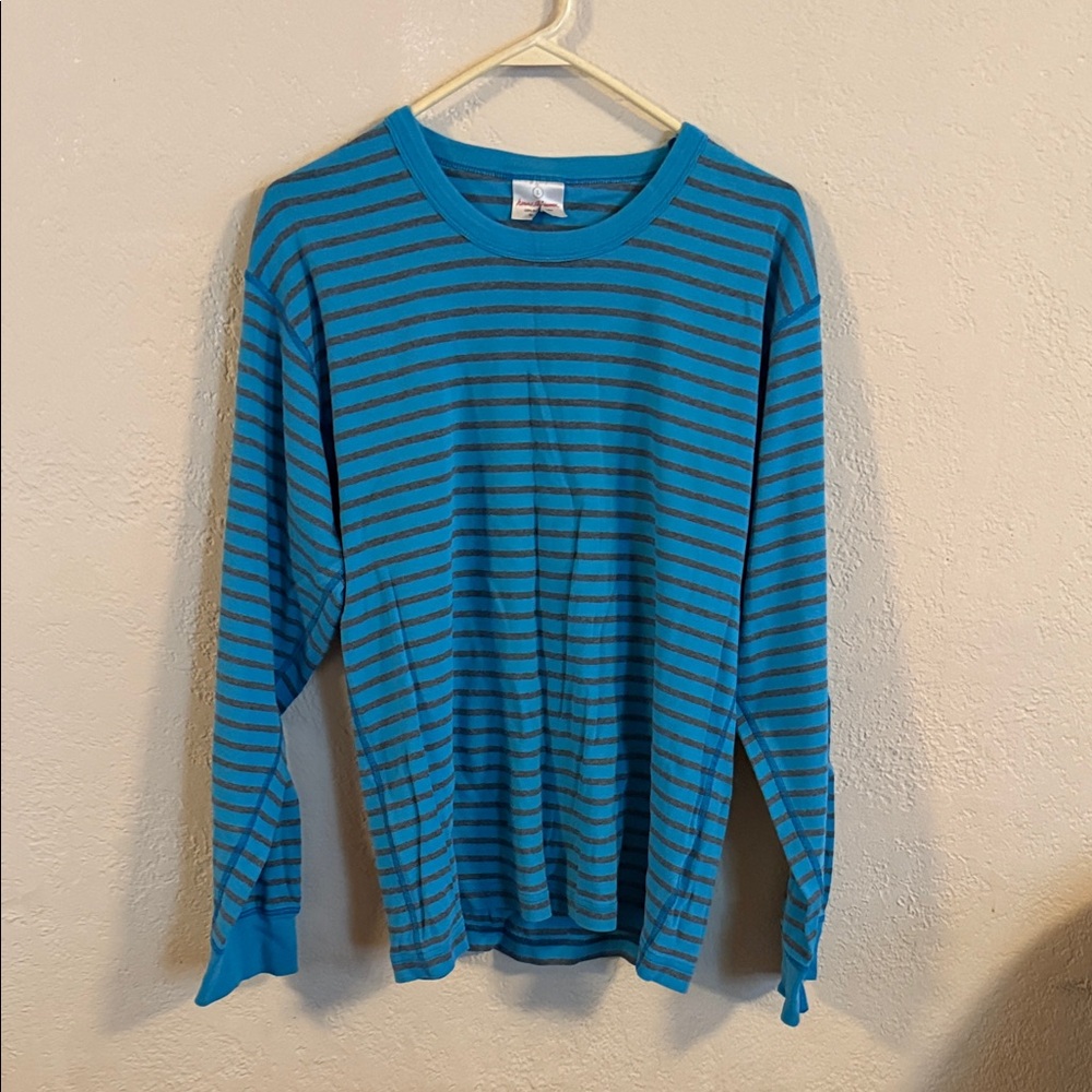 Hanna Andersson Teal and Gray Striped Pajama Set - Picture 7 of 8